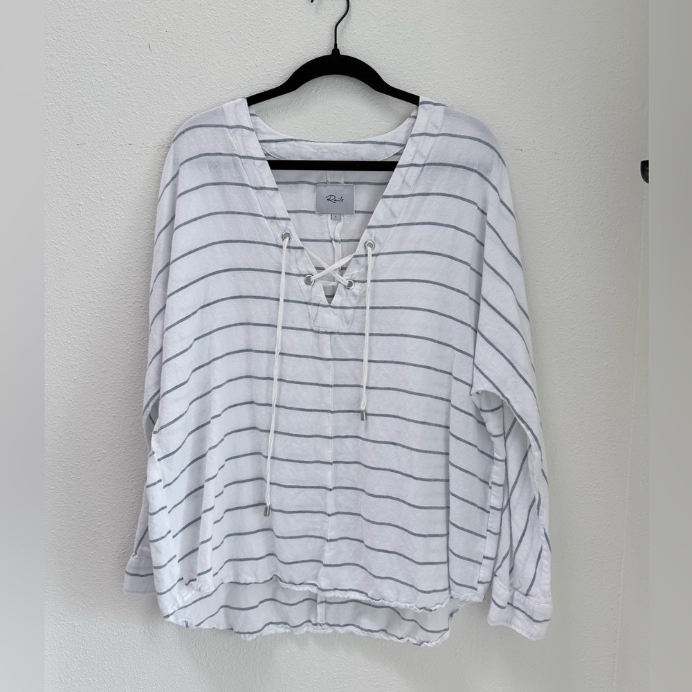 Rails Coastal Linen Blend Dolman Top with Rope Detail - L